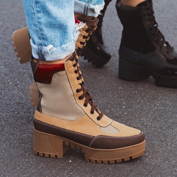 Last Size 8 🖤Camel Panel Lace-Up Lug Flatf Comb - Picture 5 of 8